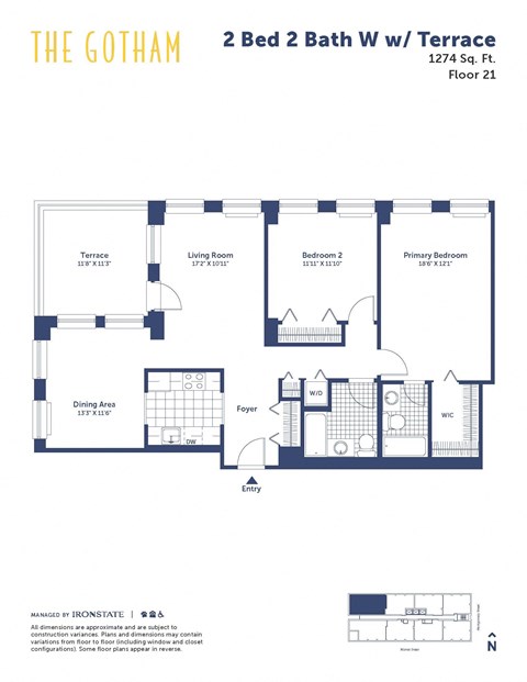 Floor plan for 2 beds, 2 baths, 1274 sqft